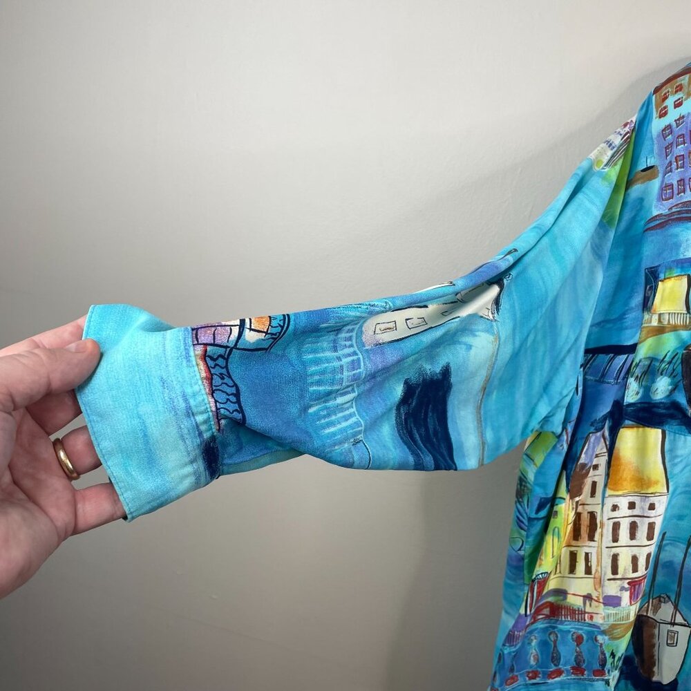 Vintage 90s Top 2X Coastal Venice Style Art To Wear Impressionist Shacket Travel - Picture 9 of 14
